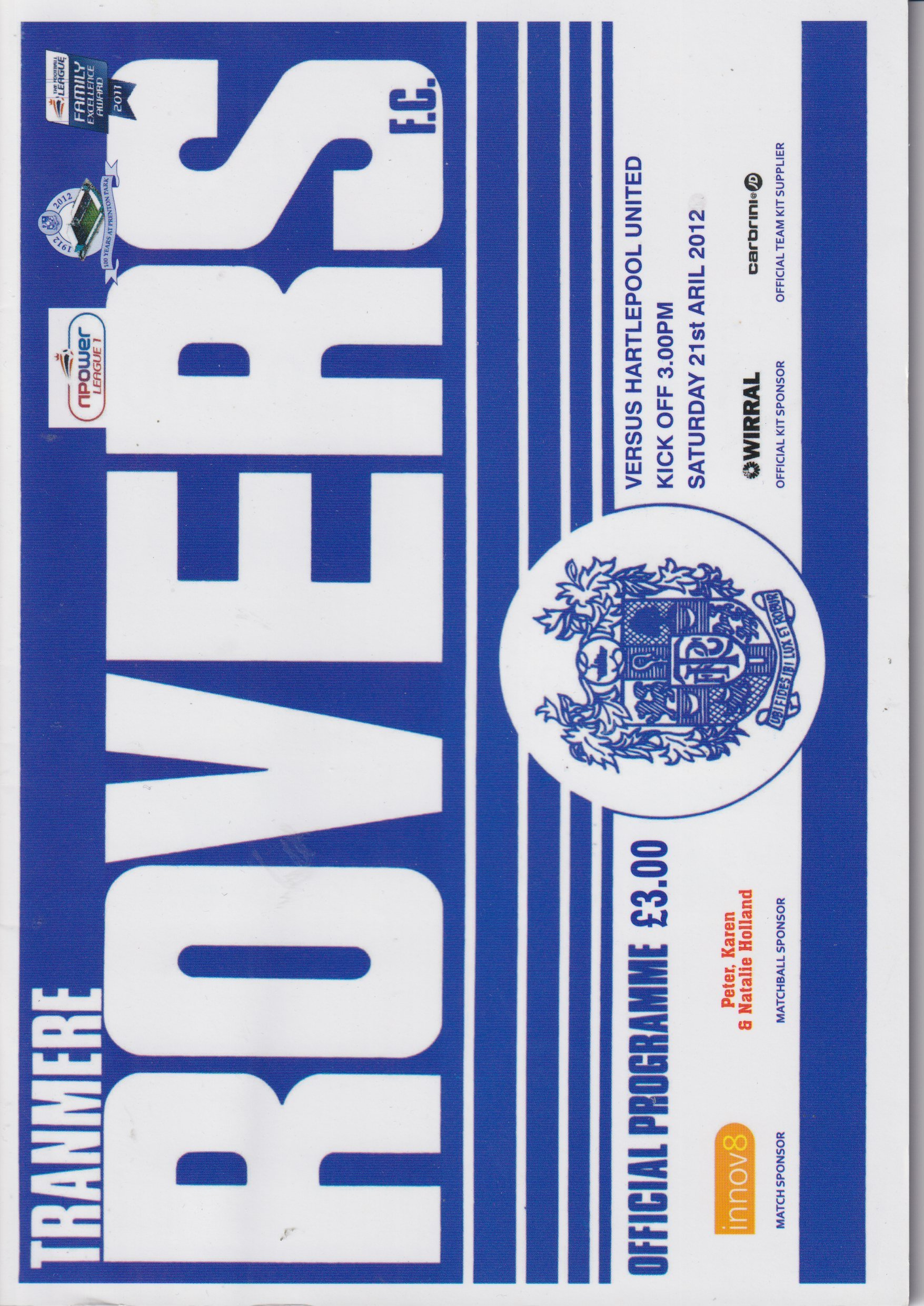Tranmere Rovers v Hartlepool United match programme